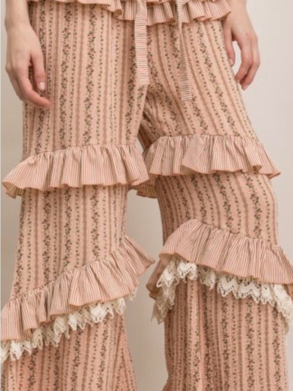 Boho Ruffle Wide-Leg Pants in Dusty Peach - Picture 2 of 8